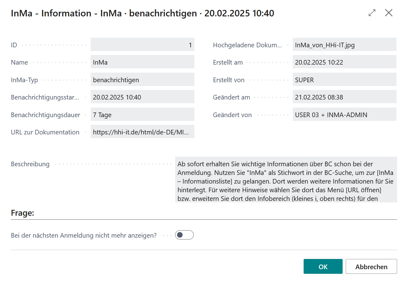 Abbildung InMa Dialog bei Anmeldung